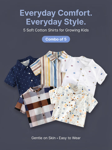 SHINYDOTS Kids Cotton Shirt Combo Pack of 5 | All-Day Softness & Playful Prints
