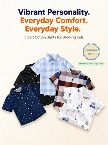 SHINYDOTS Kids Cotton Shirt Combo Pack of 5 | Everyday Urban Comfy Style