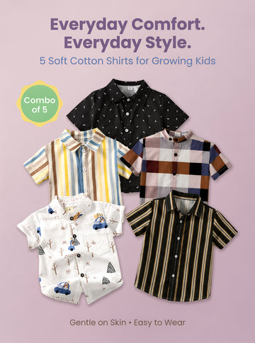 SHINYDOTS Kids Cotton Shirt Combo Pack of 5 | Everyday Comfort & Style