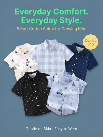 SHINYDOTS Kids Cotton Shirt Combo Pack of 5 | Everyday Comfort & Style
