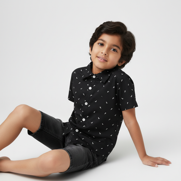 Black Dinosaur Printed Shirt for Boys | White Dino Patterns & Style
