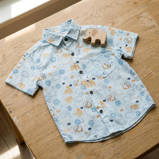 SHINYDOTS Kids Cotton Shirt | Soft Elephant Print Casual Wear