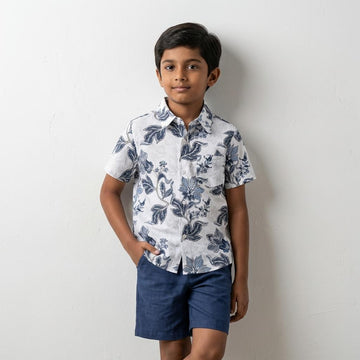 SHINYDOTS Kids White Blue Floral Shirt | Botanical Summer Style