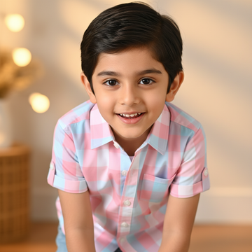 SHINYDOTS Kids Pink Blue Checkered Shirt | Sweet Pastel Style