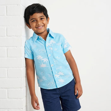 SHINYDOTS Kids Sky Blue Palm Tree Shirt | Tropical Beach Style
