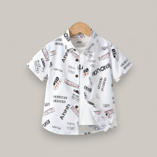 SHINYDOTS Kids White Letter Graphic Print Shirt | Streetwear Style