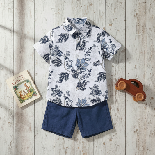 SHINYDOTS Kids White Blue Floral Shirt | Botanical Summer Style