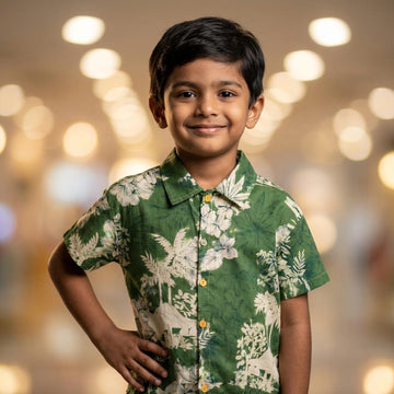SHINYDOTS Kids Green Tropical Palm Tree Shirt | Hawaiian Summer Style