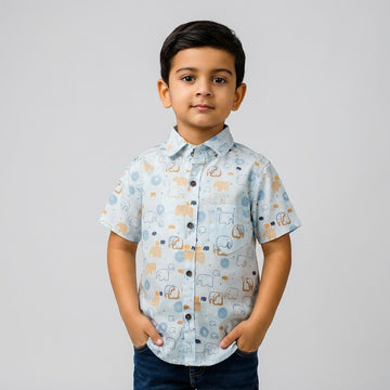 SHINYDOTS Kids Cotton Shirt | Soft Elephant Print Casual Wear