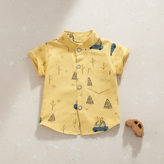 SHINYDOTS Kids Yellow Cotton Shirt | Playful TDC Print Casual Wear