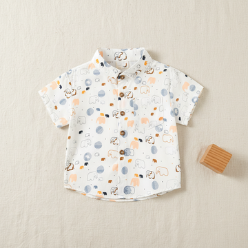 SHINYDOTS Kids White Elephant Print Shirt | Mandarin Collar Shirt