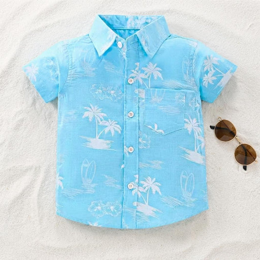 SHINYDOTS Kids Sky Blue Palm Tree Shirt | Tropical Beach Style