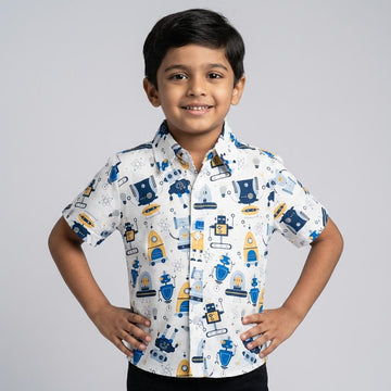 SHINYDOTS Kids Robot Print Shirt | Fun Tech Science Style