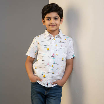 SHINYDOTS Kids Sailboat Print Shirt | Nautical Ocean Adventure Style