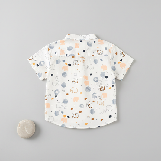 SHINYDOTS Kids White Elephant Print Shirt | Mandarin Collar Shirt