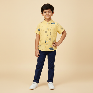 SHINYDOTS Kids Yellow Cotton Shirt | Playful TDC Print Casual Wear