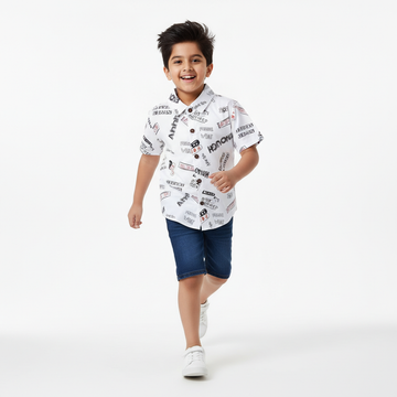 SHINYDOTS Kids White Letter Graphic Print Shirt | Streetwear Style