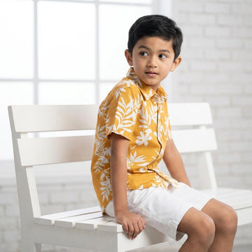 SHINYDOTS Kids Yellow Tropical Leaf Shirt | Nature-Inspired Style