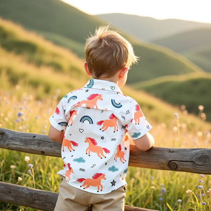 Boys Unicorn Cartoon Horse Graphics Print Shirt & Shorts 2-Piece Set – Cute & Stylish Summer Outfit